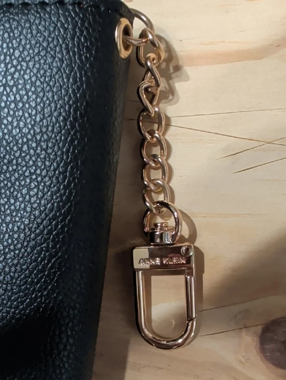 Anne Klein Black Leather Key Pouch Wallet with Gold Hardware XSmall